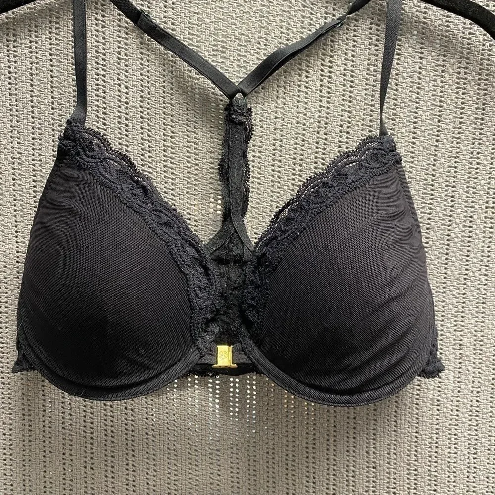 Natori black lace underwire adjustable straps bra